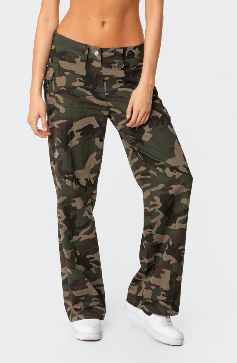 EDIKTED Aya Camo Print Low Rise Cargo Pants, Alternate, color, Mix