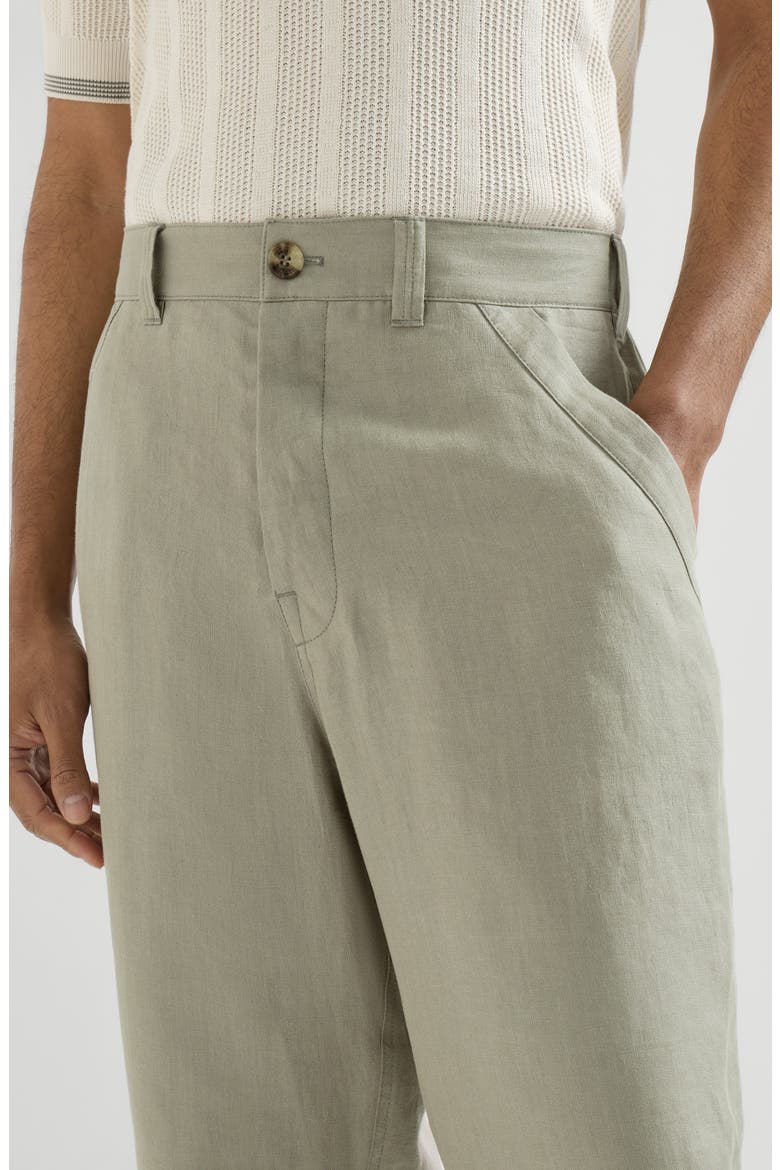Linen micro chevron trousers with drawstrings, Alternate, color, Sage