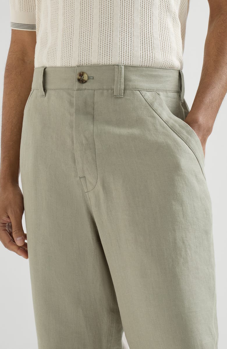 Brunello Cucinelli Linen trousers with drawstring, Alternate, color, Sage