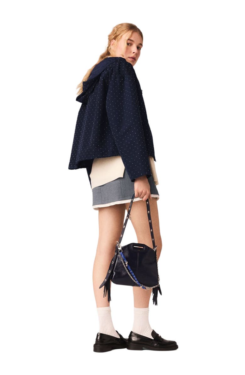 maje Hooded windbreaker with rhinestones, Alternate, color, Navy