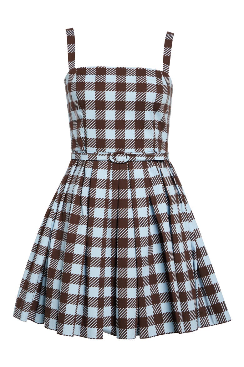 Gingham Cotton Stretch Poplin Fit & Flare Minidress, Alternate, color, ICE/ MAHOGANY