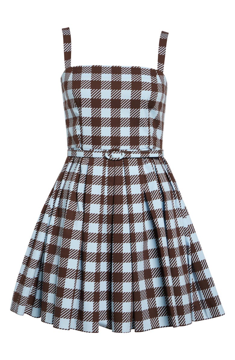Oscar de la Renta Gingham Cotton Stretch Poplin Fit & Flare Minidress, Alternate, color, Ice/ Mahogany