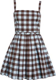 Oscar de la Renta Gingham Cotton Stretch Poplin Fit & Flare Minidress