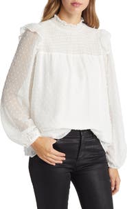 NIKKI LUND Yannis Smocked Clip Dot Blouse