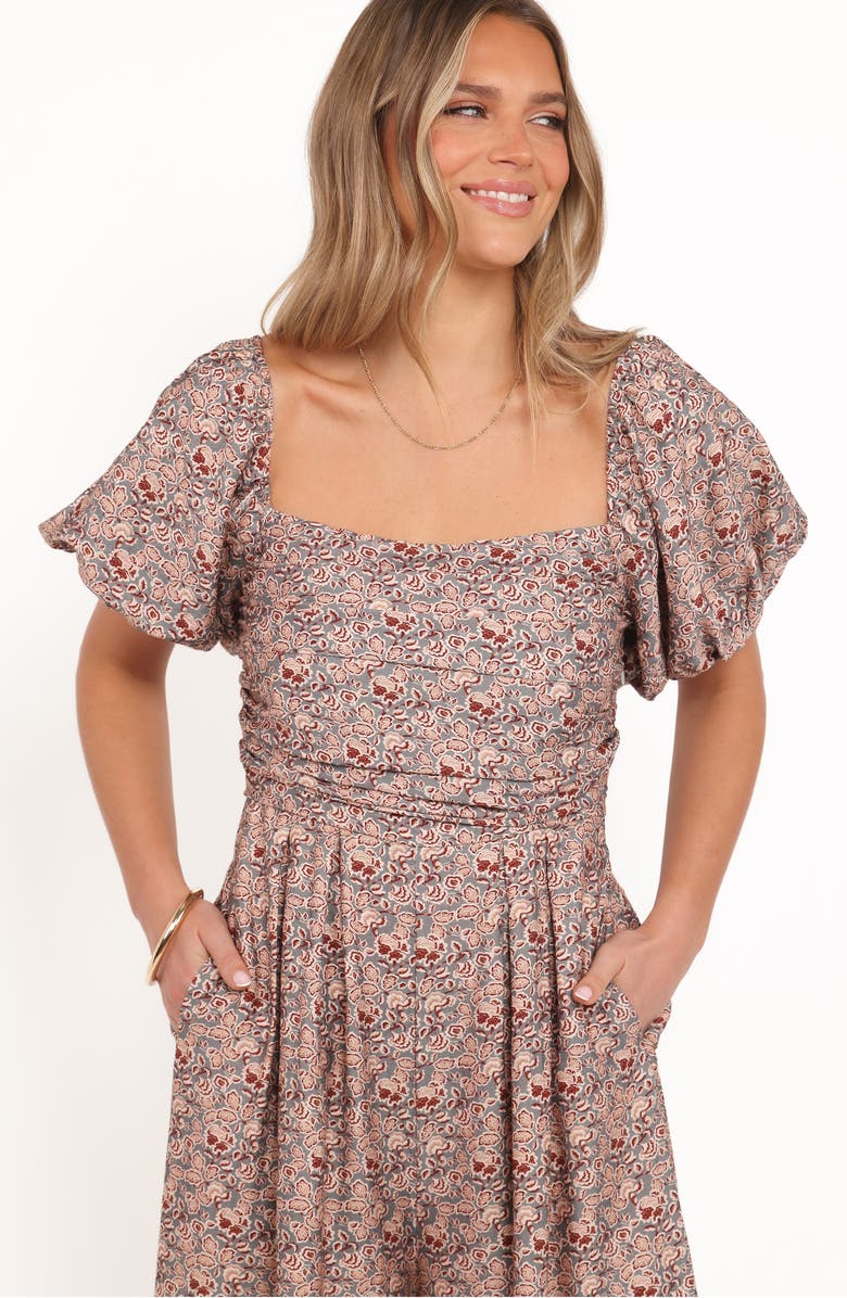 Petal & Pup Jayda Puff Sleeve Wide Leg Jumpsuit, Alternate, color, Grey Floral