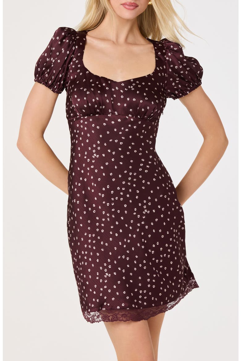 Kelsea Floral Satin Minidress, Main, color, BURGUNDY FLORAL