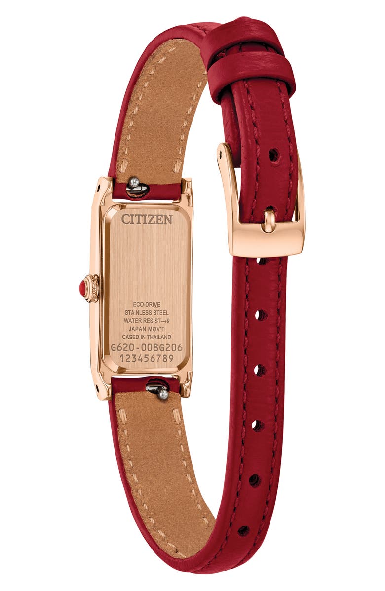 Citizen Fio Tank Red Leather Strap Watch, 14.3mm x 30.7mm, Alternate, color, White/ Red