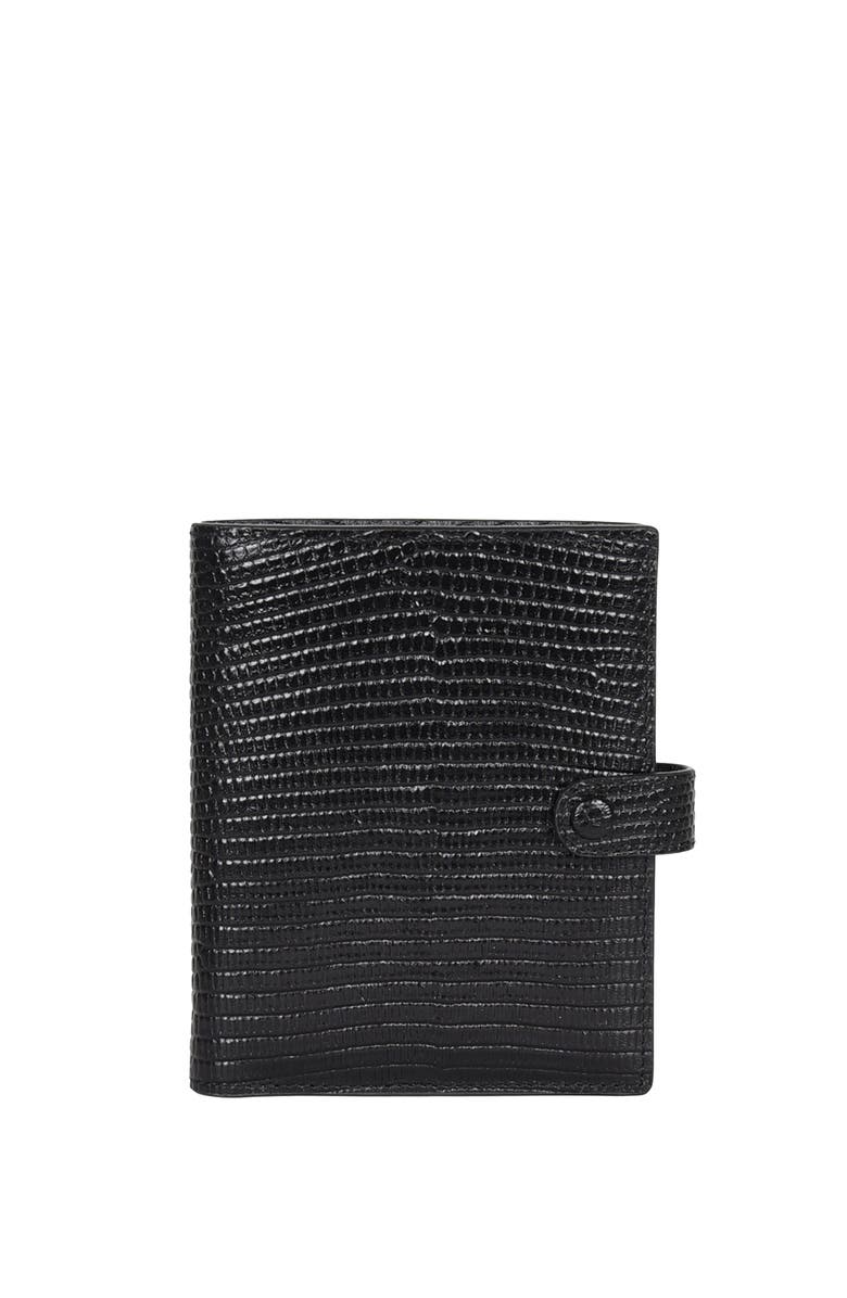 HYER GOODS Upcycled Leather Passport Wallet with Zipper Coin Pocket, Main, color, Black Lizard
