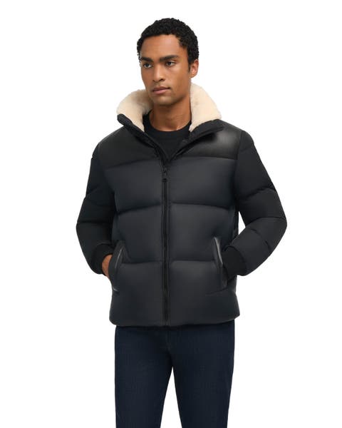 Rigel Mixed Media Faux Shearling Puffer with Removable Hood
