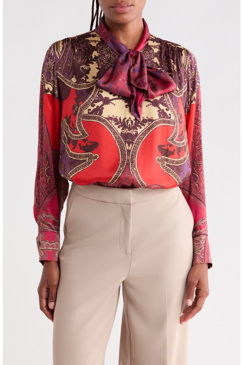 Jade Paisley Tie Neck Top, Main, color, RED