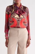 Reiss Jade Paisley Tie Neck Top