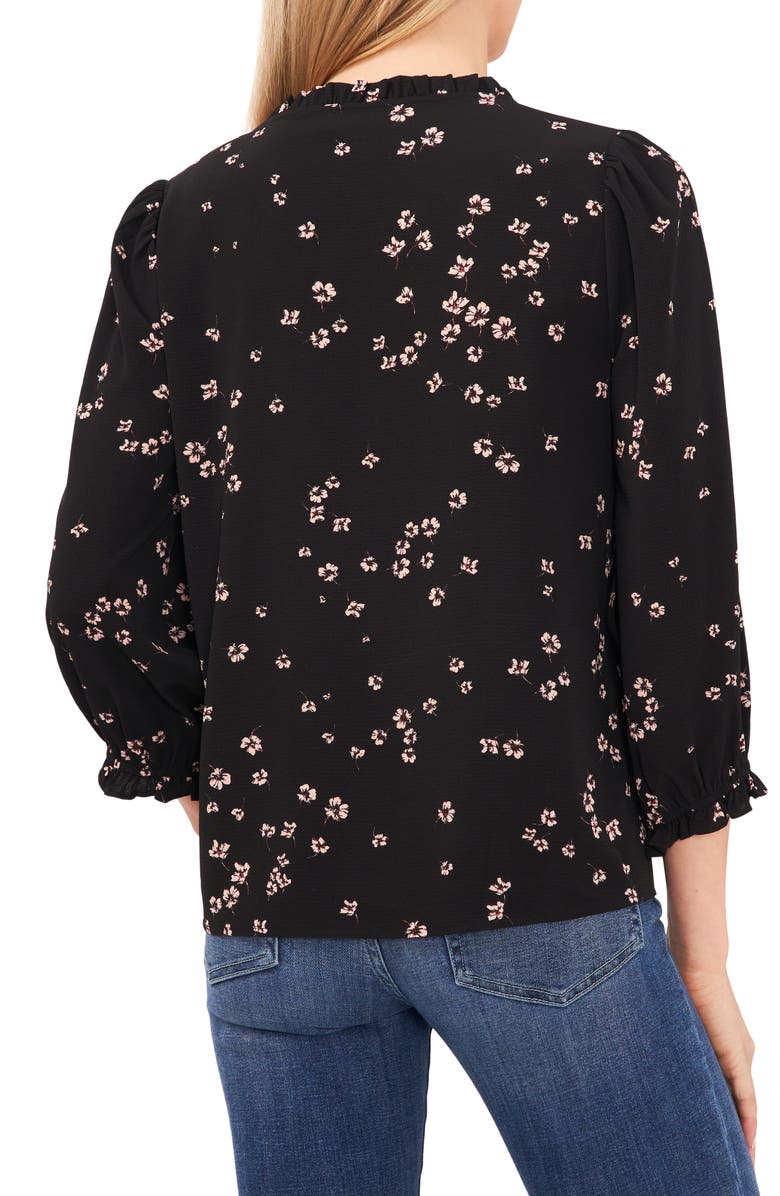 CeCe Floral Ruffle Button-Up Top, Alternate, color, Rich Black