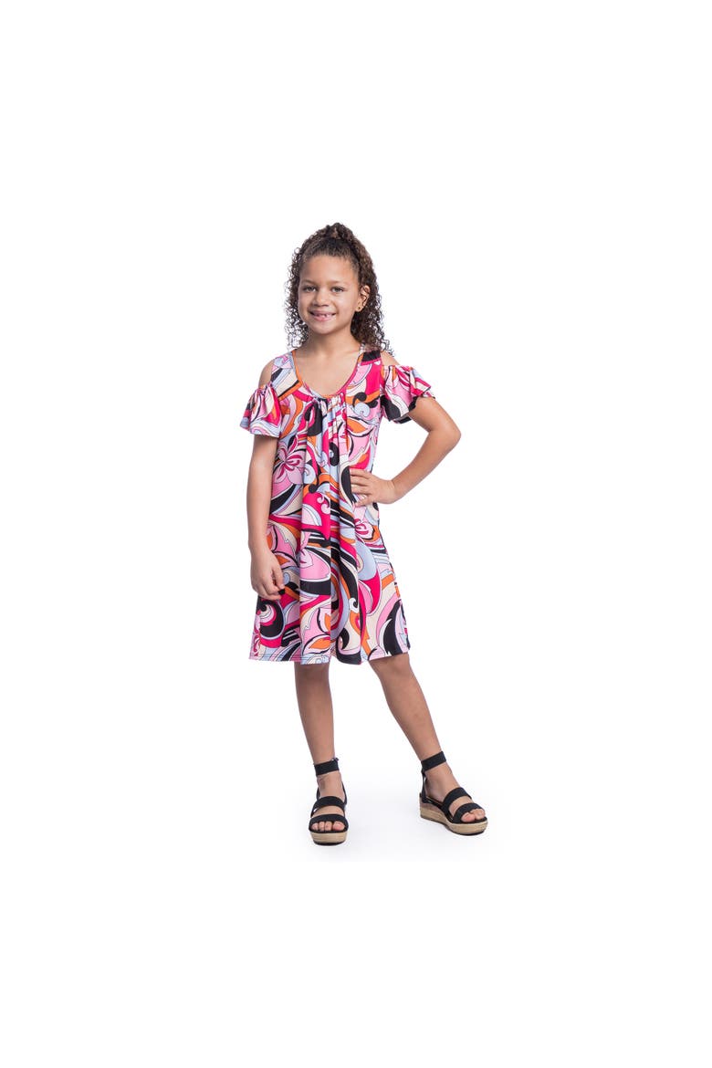 Pink Cold Shoulder Knee Length Dress, Main, color, Pink Multi