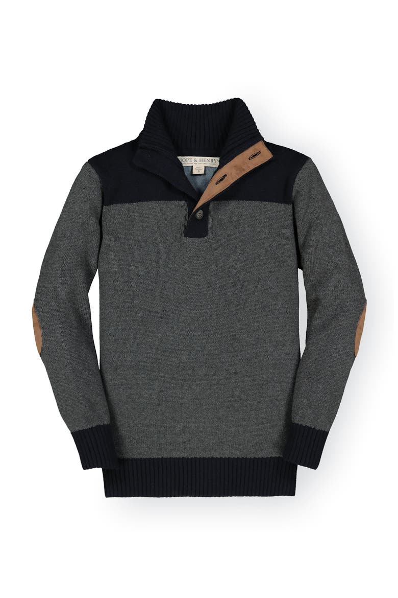 Kids' Organic Mock Neck Sweater with Elbow Patches, Main, color, Charcoal Heather and Black