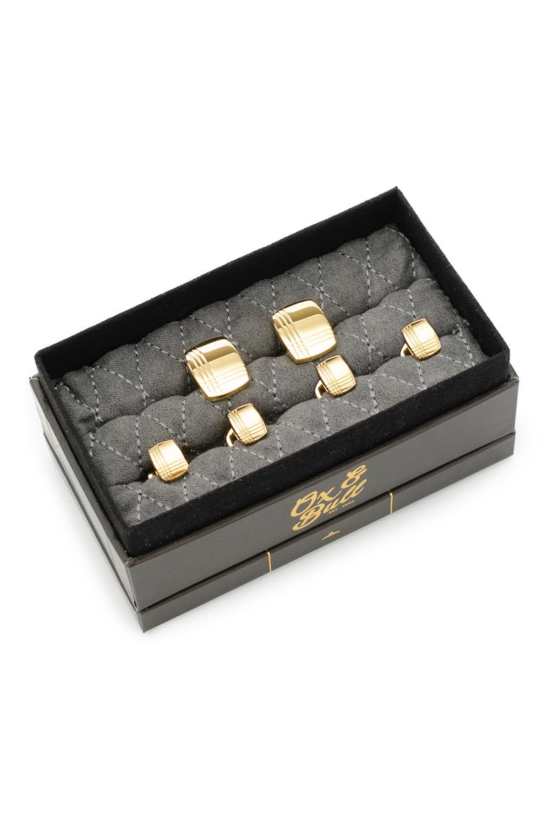 Tartan Embossed Cuff Links & Shirt Studs Set, Alternate, color, GOLD
