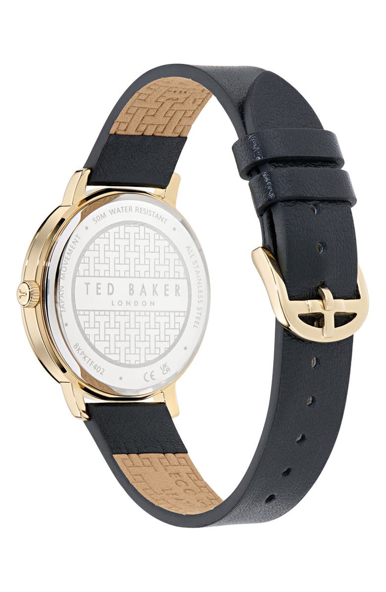 Ted Baker Floral Leather Strap Watch, 36mm, Alternate, color, Black