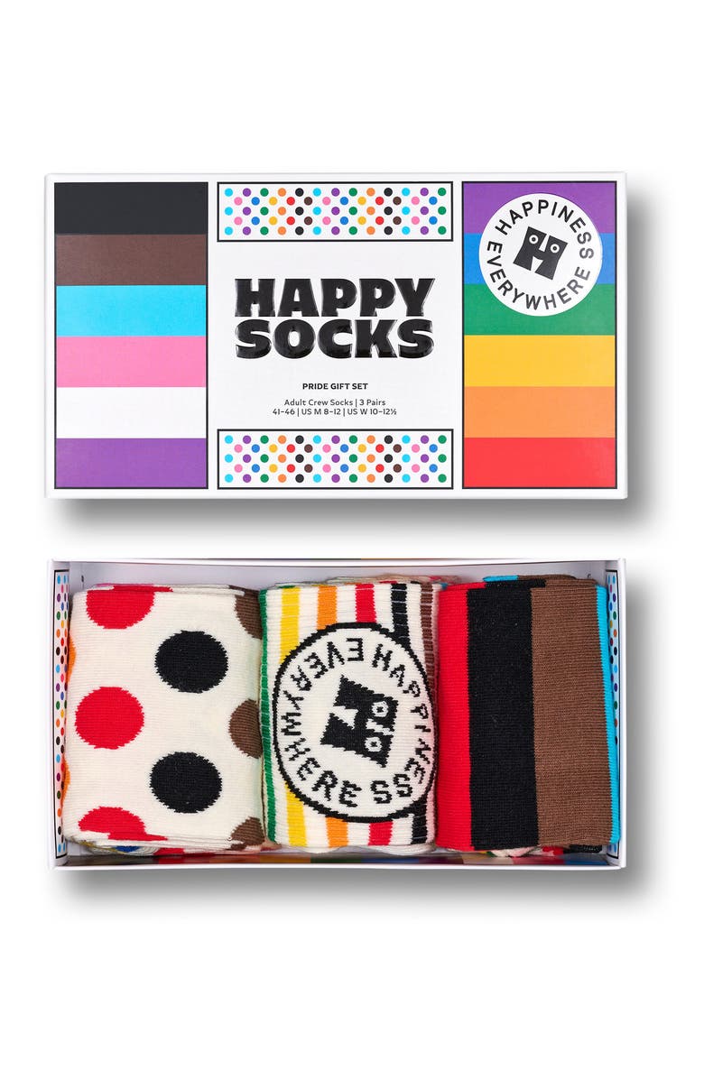 Happy Socks Pride Assorted 3-Pack Crew Socks, Alternate, color, White Multi