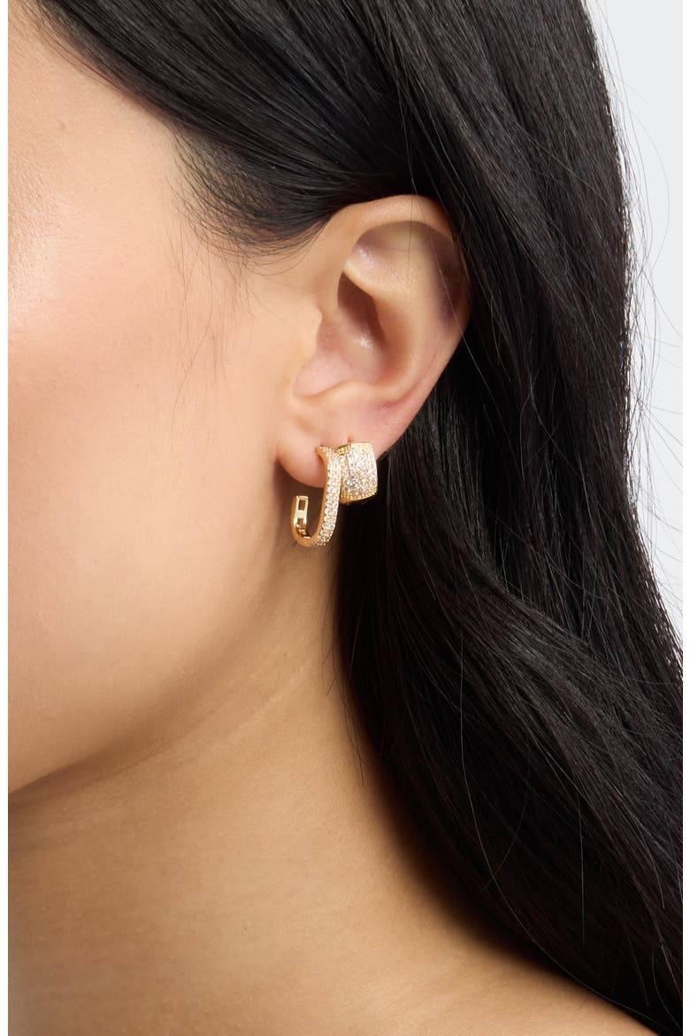 Set of 2 Pavé Cubic Zirconia Hoop Earrings, Alternate, color, CLEAR- GOLD