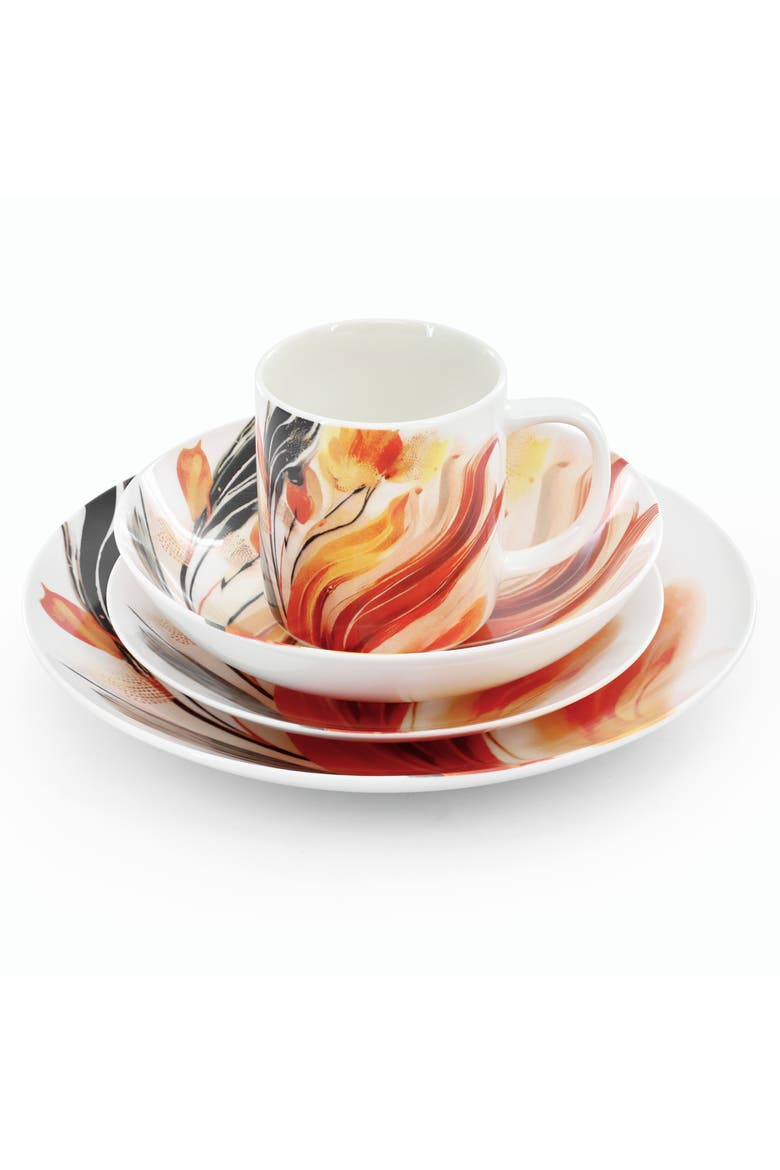 Tulip Fields 16 Piece Round Porcelain Dinnerware Set, Alternate, color, White