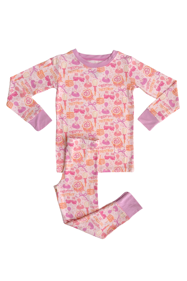 Birthday Two Piece Pajama Set, Main, color, Pink / Purple