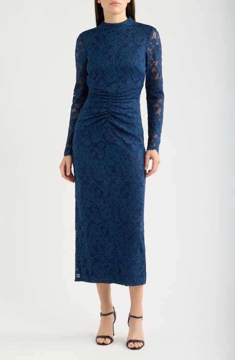 Lace Long Sleeve Body-Con Midi Dress