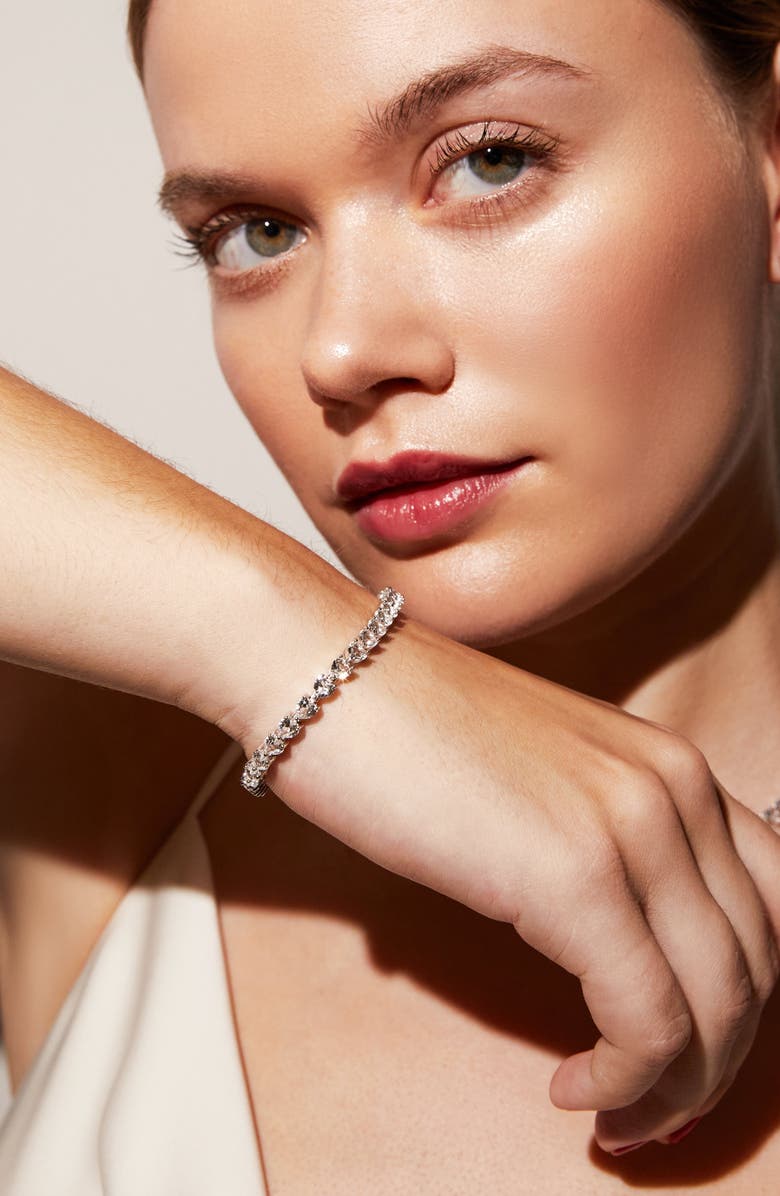 Aurate New York Lab Grown White Sapphire Heart Tennis Bracelet, Alternate, color, White Vermeil