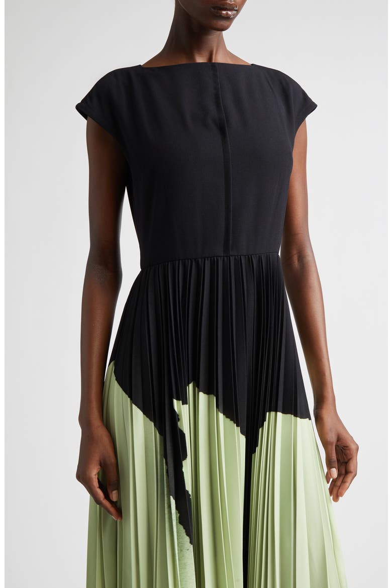 Watercolor Floral Pleated Matte Crepe A-Line Dress, Alternate, color, NORI/ LIGHT JADE MULTI