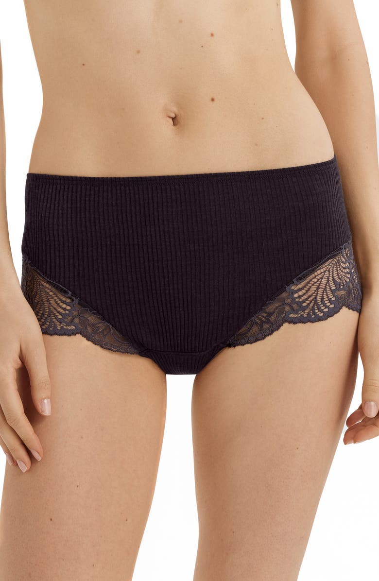 Hanro Tessa Lace Trim Wool & Silk Rib Briefs, Main, color,