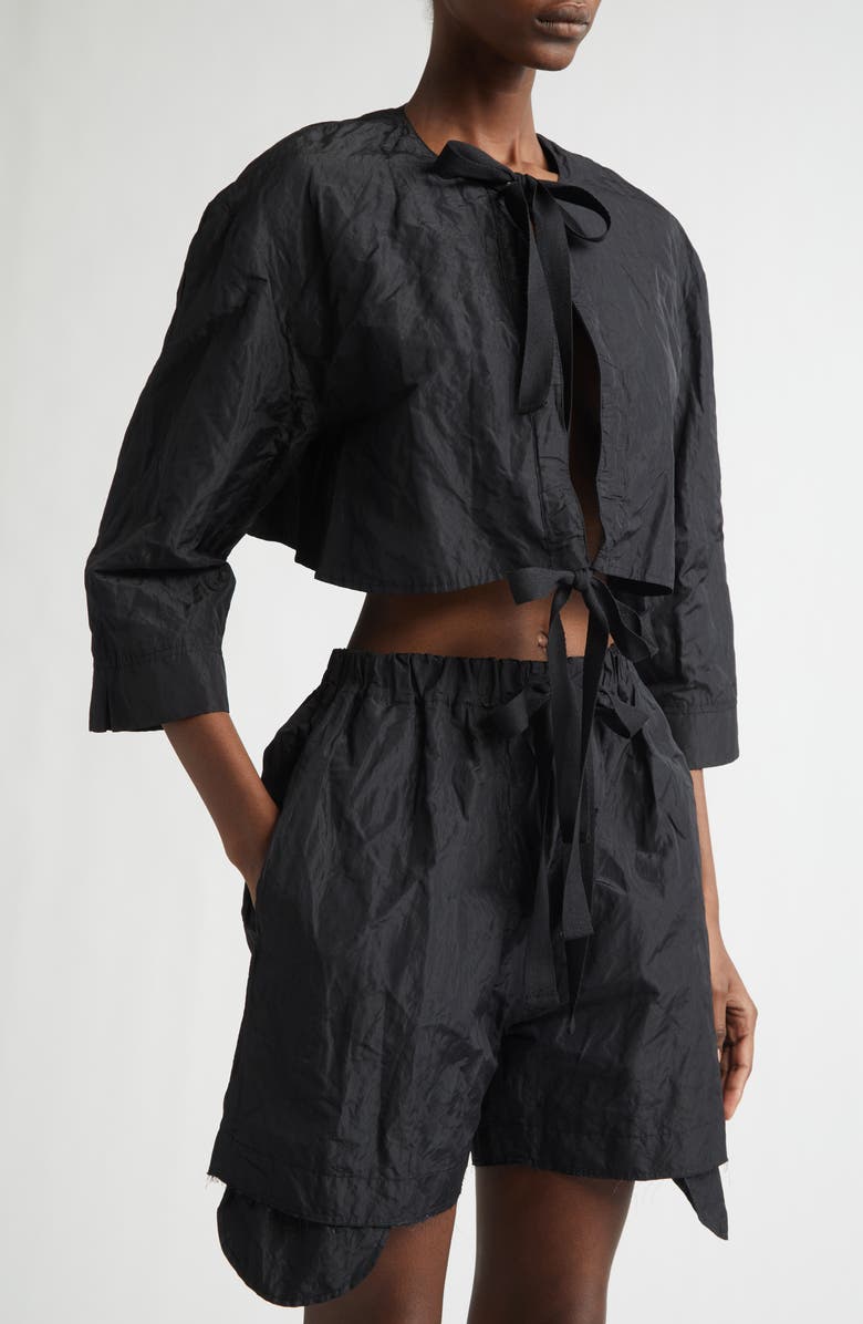 renaissance renaissance Jane Crinkled Metallic Satin Bolero Jacket, Alternate, color, Black