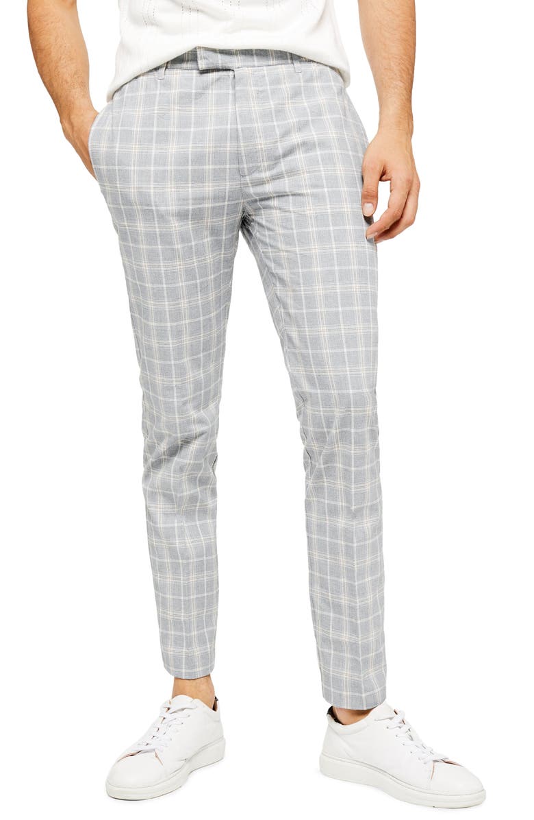 Topman Myth Check Skinny Fit Dress Pants, Main, color, 