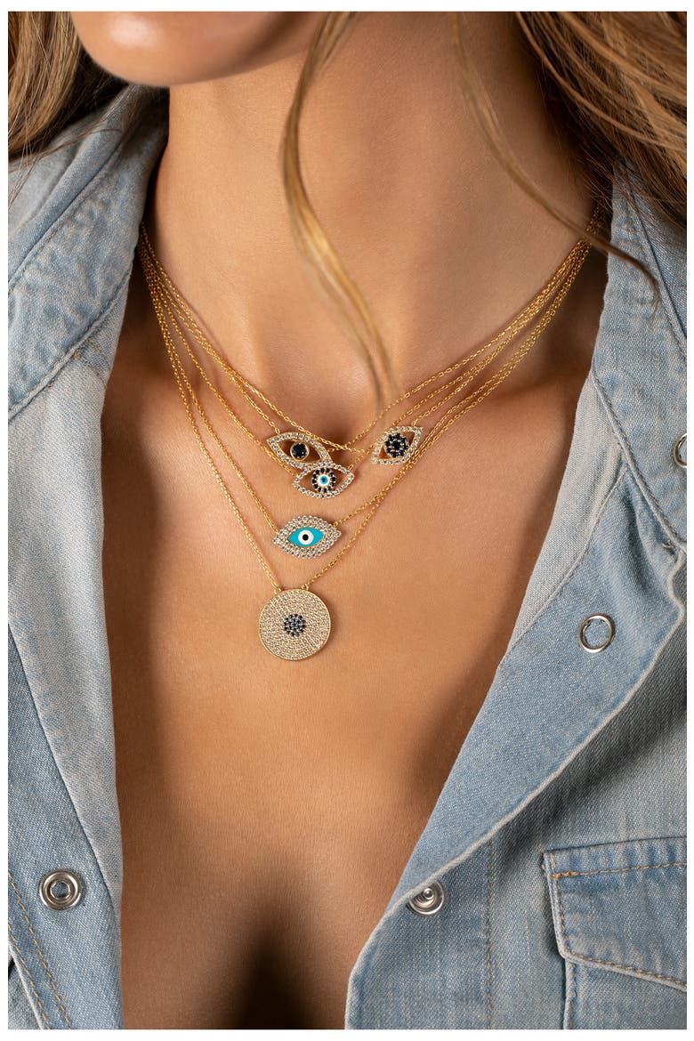 Round Pavé Evil Eye Pendant Necklace, Alternate, color, GOLD