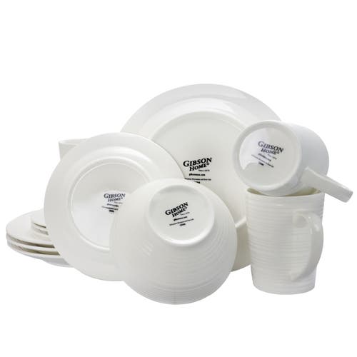 Gibson Home Amelia Court 16 Piece Dinnerware Set Embossed In White