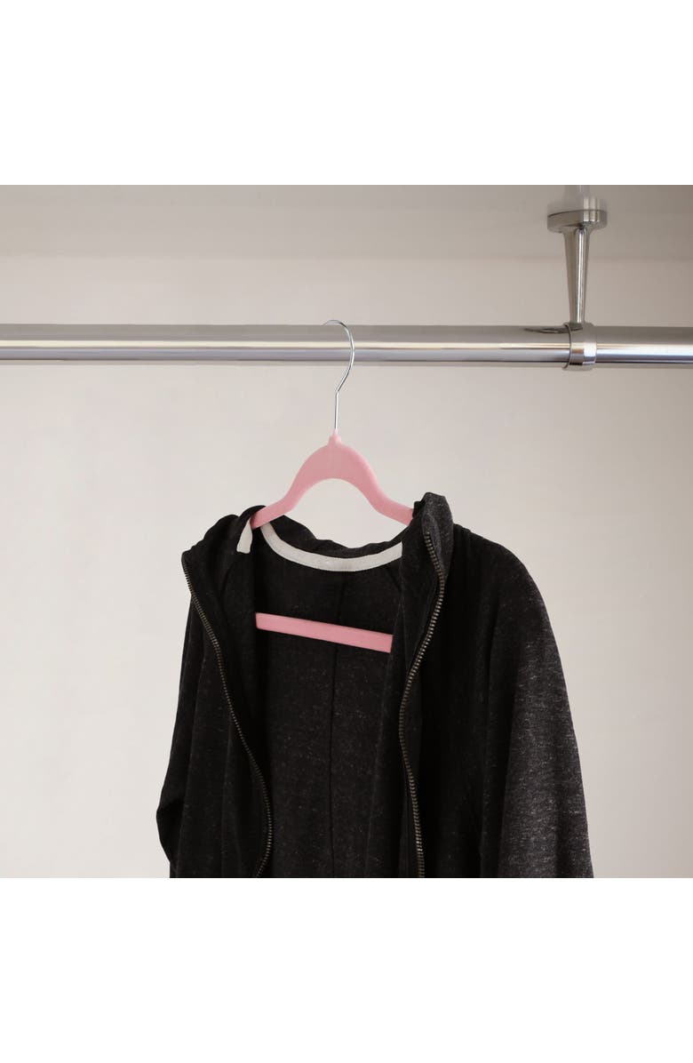 Elama 100 Piece Velvet Slim Profile Heavy Duty Felt Hangers with Stainless Steel Swivel Hooks, Alternate, color, Pink