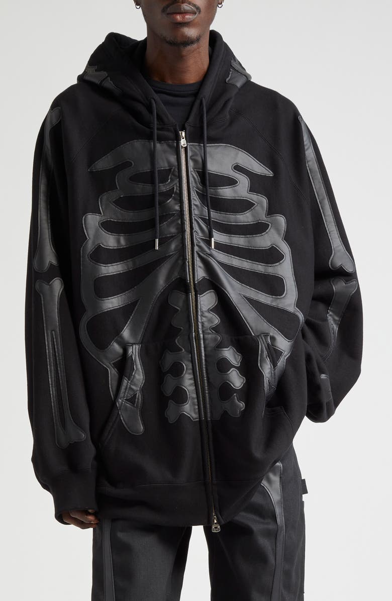 TAKAHIROMIYASHITA TheSoloist. Back Gusset Bone Appliqué Zip Hoodie, Main, color, 