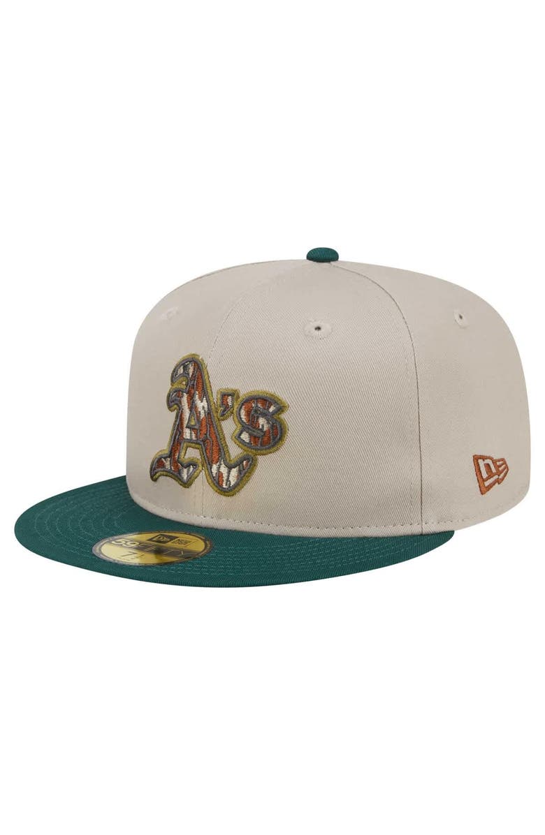 New Era Men's New Era Natural/Hunter Green Oakland Athletics  Lifestyle Tree Bark Fill 59FIFTY Fitted Hat, Alternate, color, 