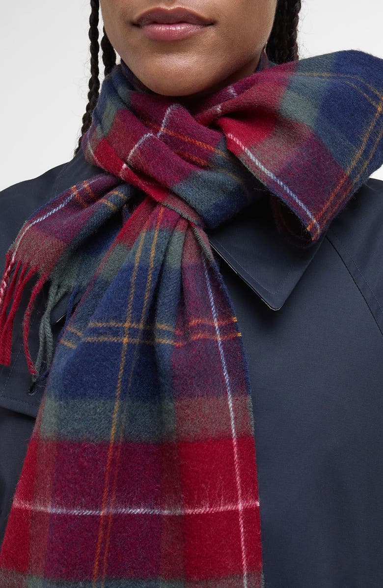Barbour Tartan Lambswool & Cashmere Fringe Scarf, Alternate, color, Winterberry Tartan