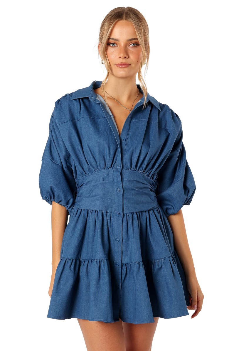 Petal & Pup Francis Balloon Sleeve Denim Minidress, Alternate, color, Blue Denim