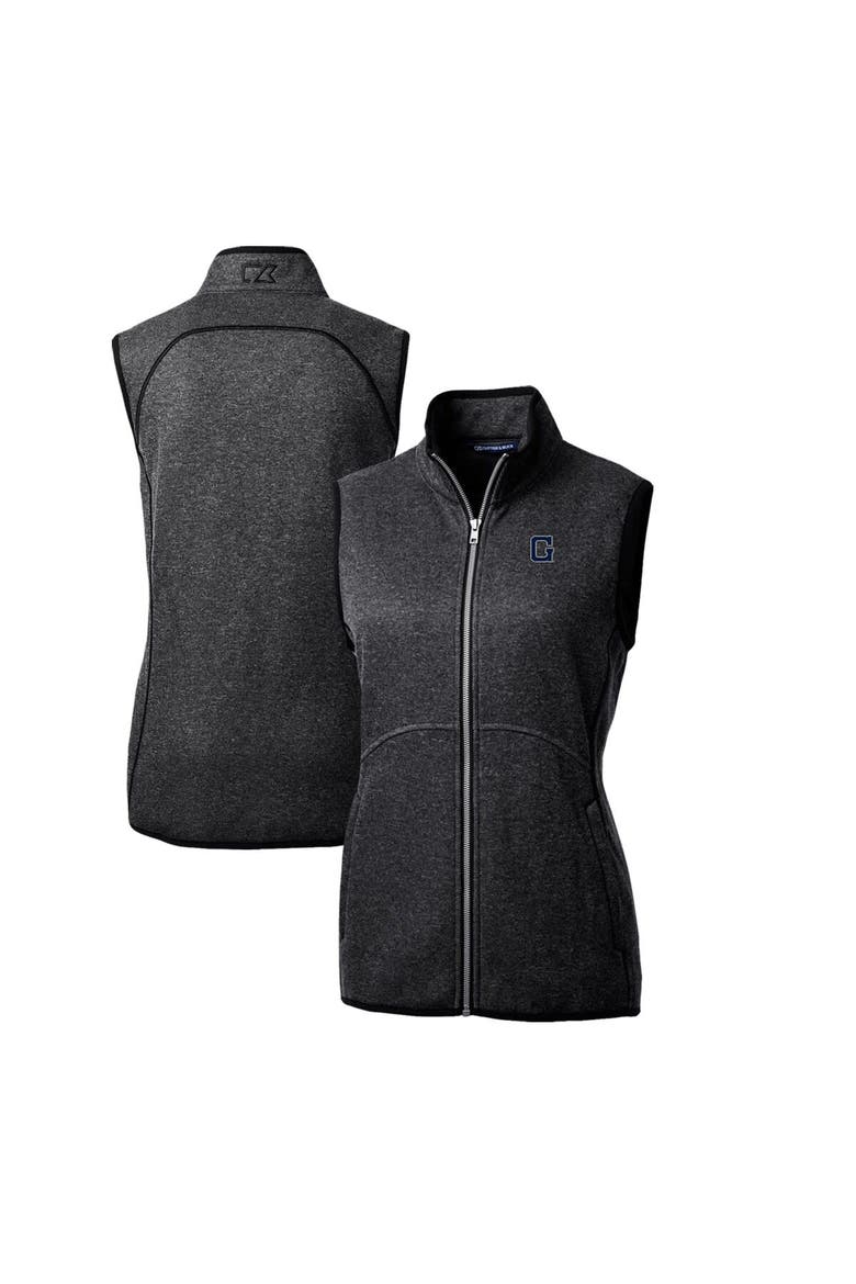 Women's Cutter & Buck Heather Charcoal Georgetown Hoyas Mainsail Basic Sweater-Knit Full-Zip Vest, Main, color, Heather Charcoal