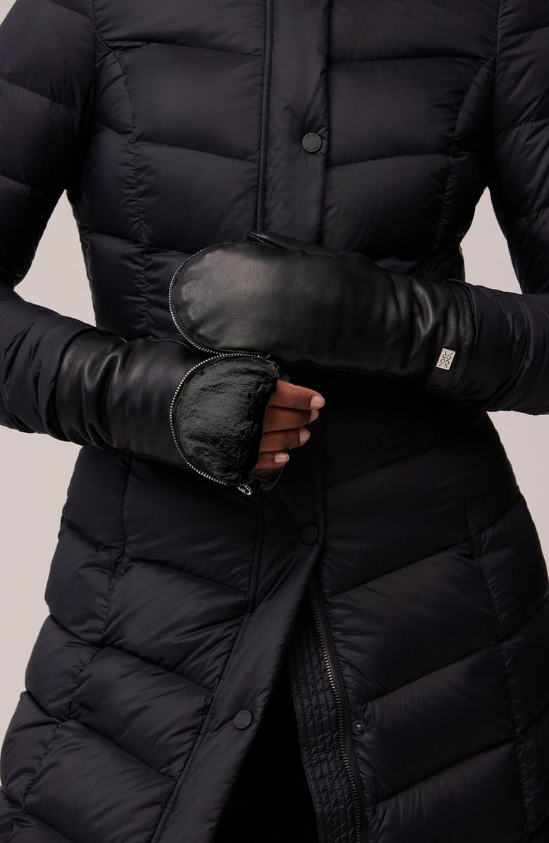 Soia & Kyo Leather Zip Top Mittens with Faux Fur Lining, Alternate, color, 