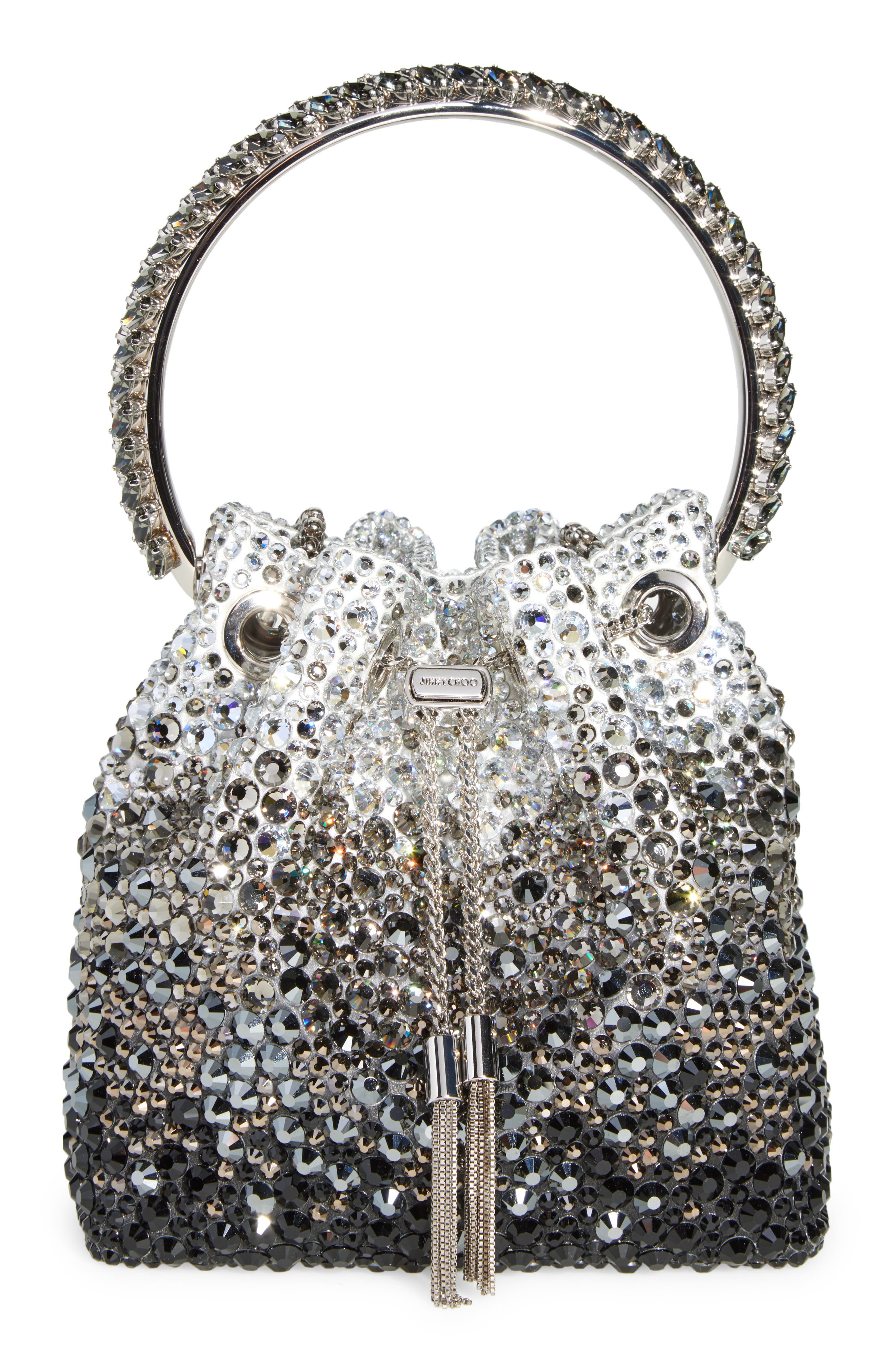 Jimmy Choo Bon Bon Crystal Embellished Top Handle Pouch, Main, color, 