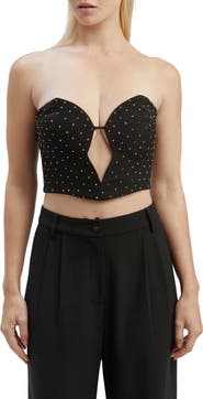 Bardot Eleni Embellished Strapless Velvet Corset Crop Top