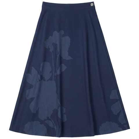 Denim Side Zipper Panel Construction Midi Skirt