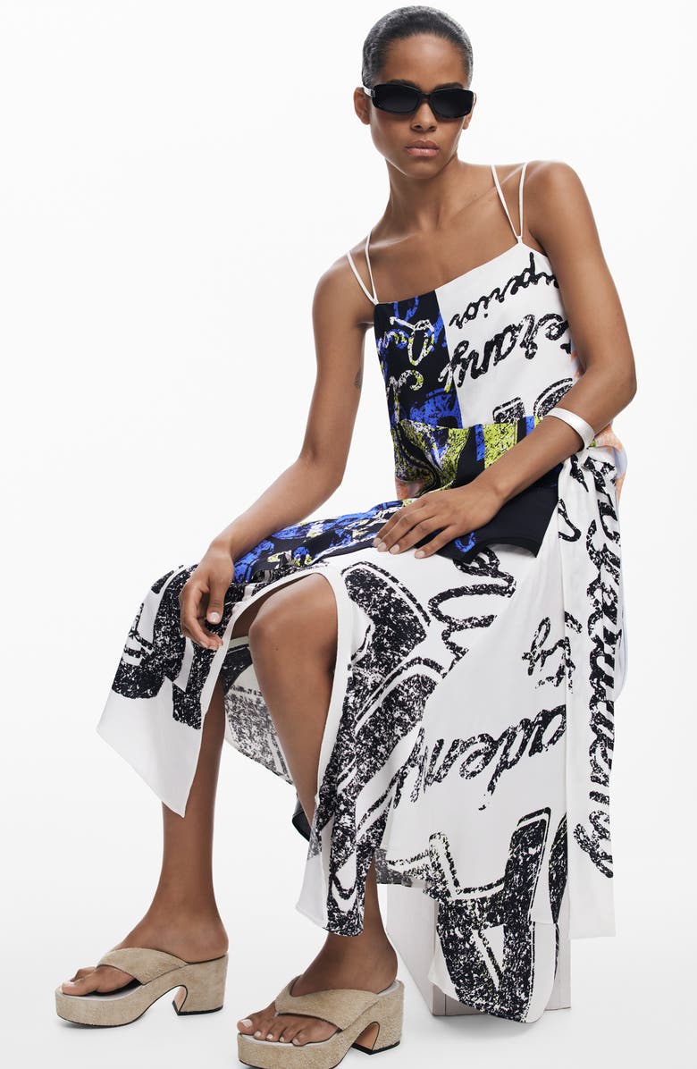 Desigual Print Asymmetric Maxi Skirt, Alternate, color, Black