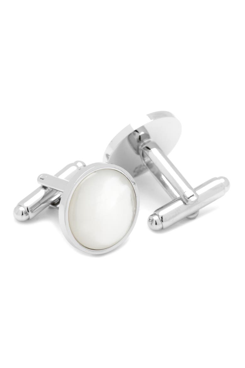 Mother of Pearl Cuff Links, Alternate, color, WHITE