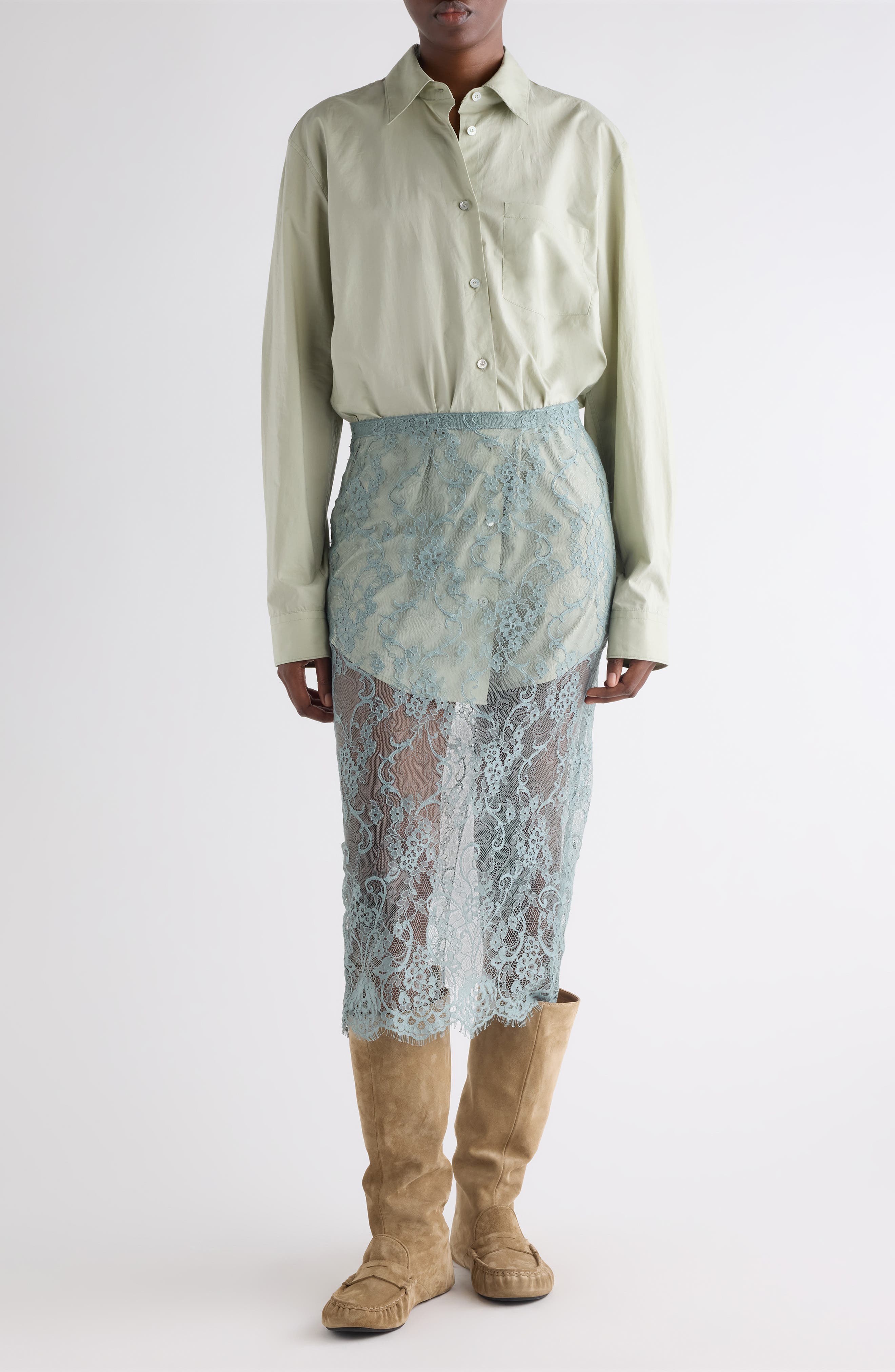 Mixed Media Long Sleeve Shirtdress