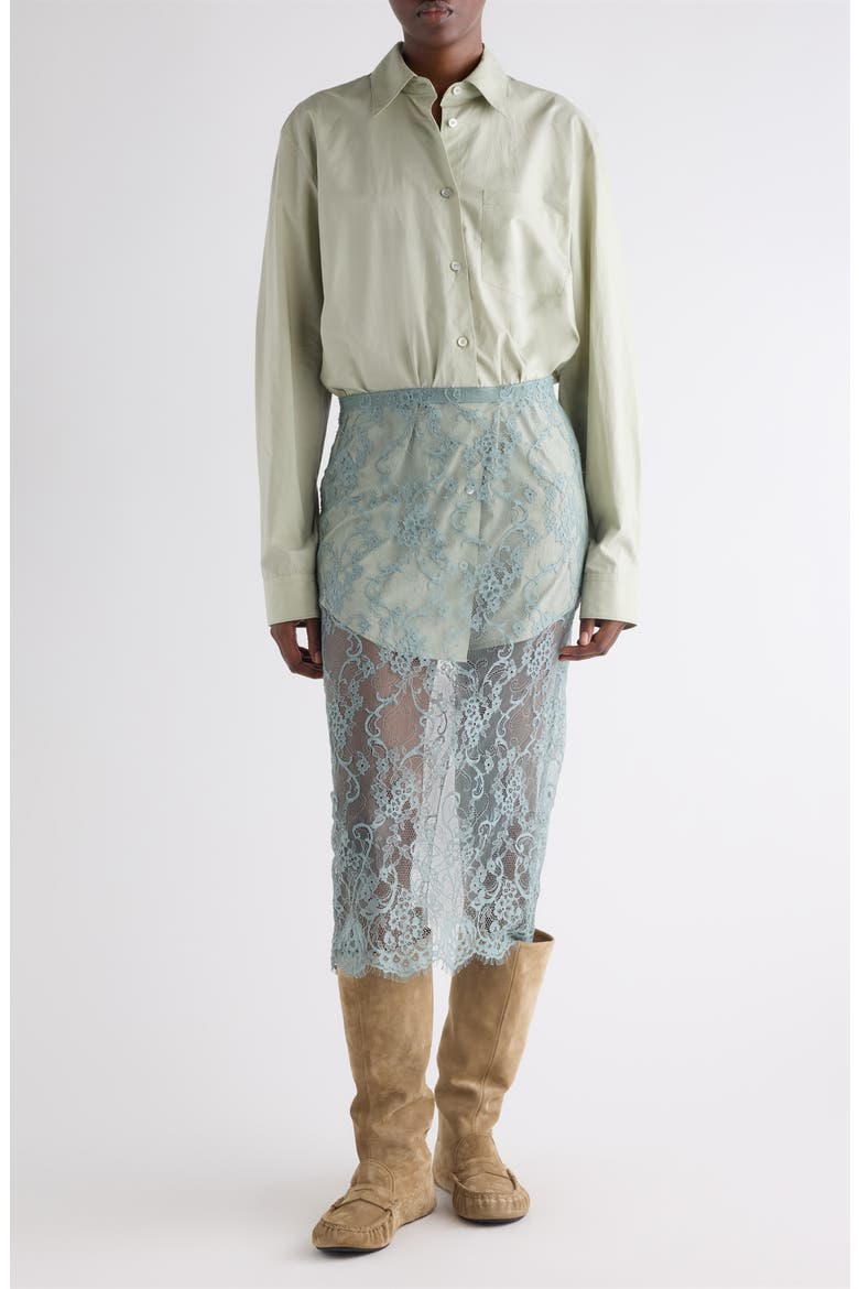 Mixed Media Long Sleeve Shirtdress, Main, color, EUCALYPTUS GREEN