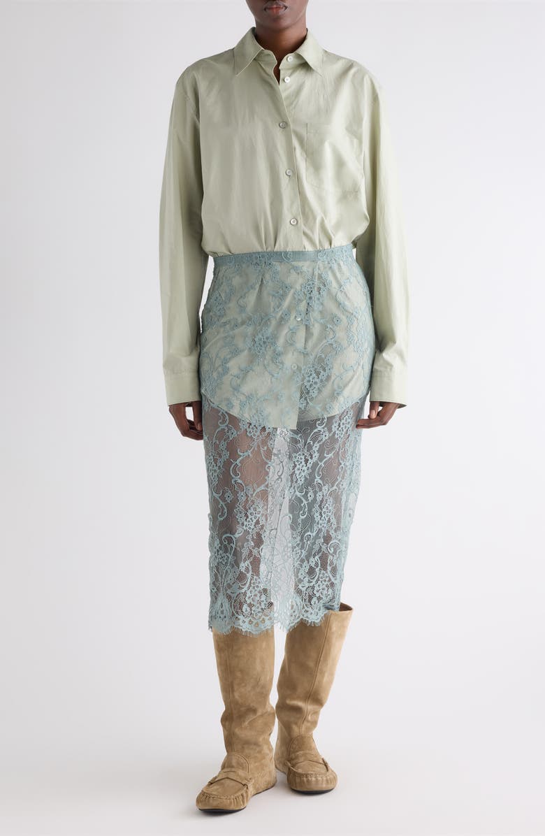 Acne Studios Mixed Media Long Sleeve Shirtdress, Main, color, Eucalyptus Green