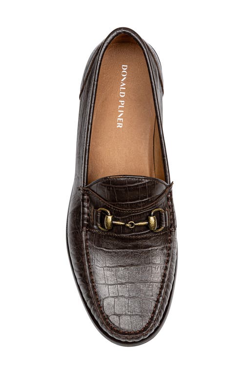 Donald Pliner Croc Embossed Bit Loafer In Dark Brown/dark Brown