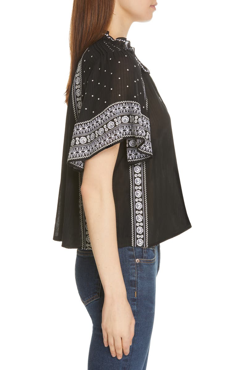 Veronica Beard Ganna Embroidered Silk & Cotton Blouse, Alternate, color, 