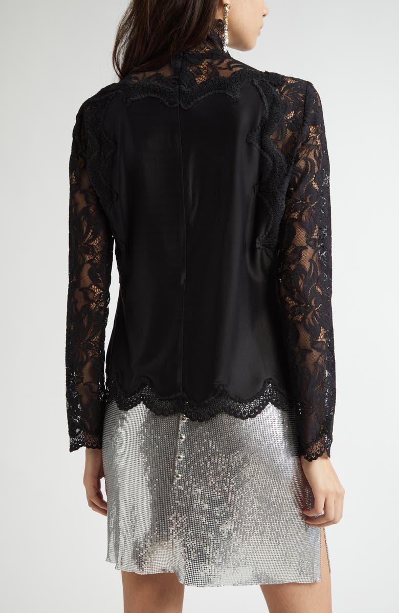 Rabanne Mock Neck Lace & Satin Top, Alternate, color, Black